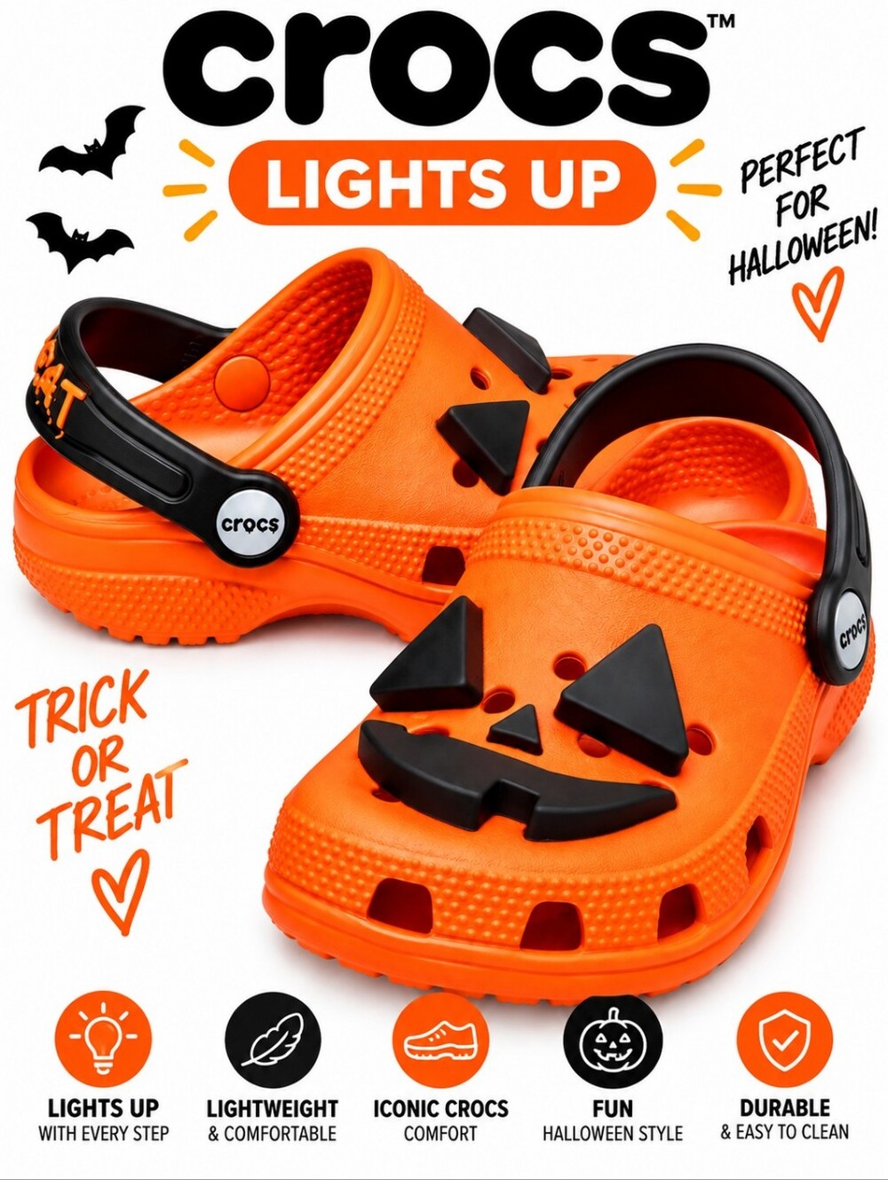 Crocs Kids Jack O’ Lantern Light Up Clogs - Size: C13 Unisex Halloween NWT